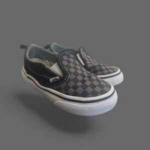 Vans Kids Black and Gray Checkered Slip-On Sneakers